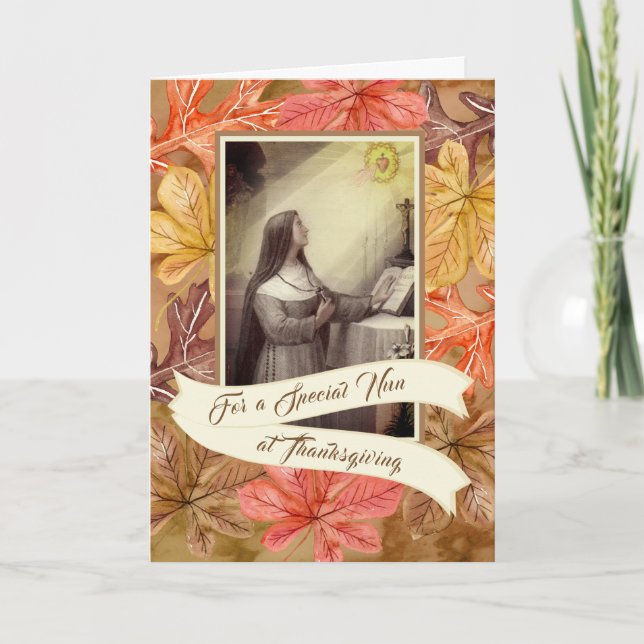 Tarjeta Festiva Special Nun Sister at Thanksgiving  Autumn Leaves (Anverso)