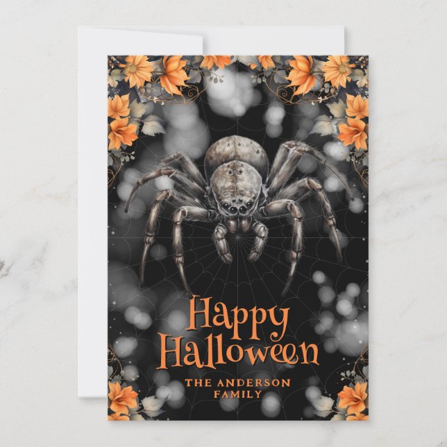 Tarjeta Festiva Spider Cobweb Floral Happy Halloween Card (Anverso)