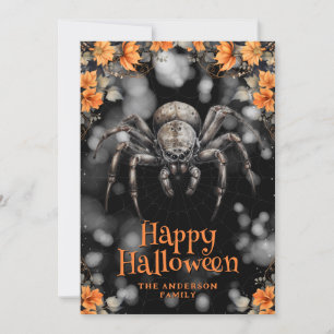 Tarjeta Festiva Spider Cobweb Floral Happy Halloween Card