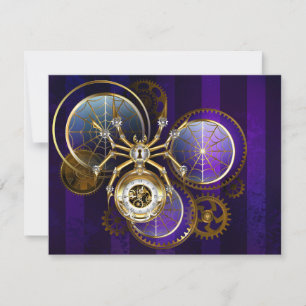 Tarjeta Festiva Spider Steampunk sobre fondo morado