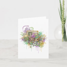 Tarjeta Festiva Splatter Mardi Gras collage