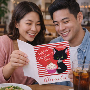 Tarjeta Festiva Splendid Cat Red and White Stripes Valentine Day