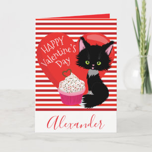 Tarjeta Festiva Splendid Cat Red and White Stripes Valentine Day