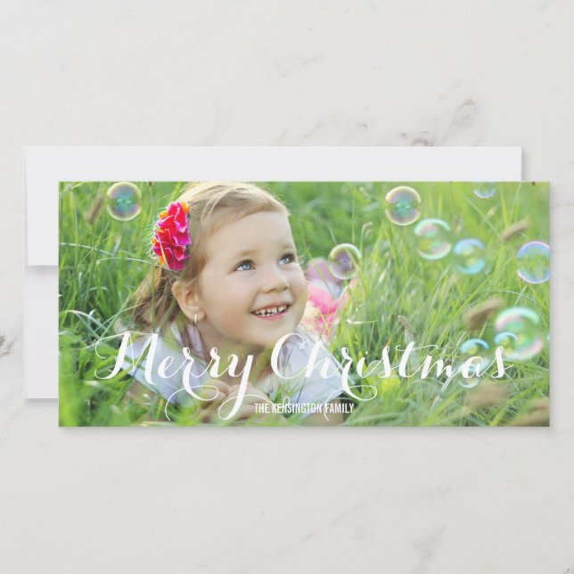 Tarjeta Festiva Splendid Script Christmas Photo Card (Anverso)