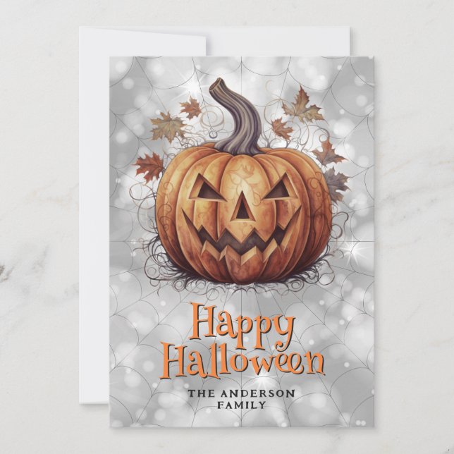 Tarjeta Festiva Spookkin Pumpkin Happy Halloween Card (Anverso)