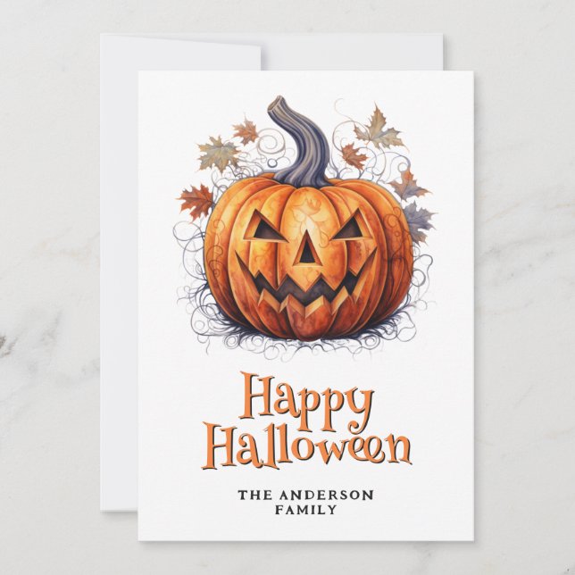 Tarjeta Festiva Spookkin Pumpkin Happy Halloween Card (Anverso)
