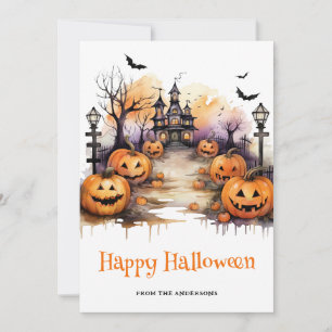 Tarjeta Festiva Spookone Halloween Hauned House Pumpkins Card