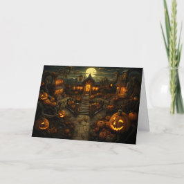 Tarjeta Festiva Spooky Jack O' Latern Pumpkin Patch Greaming Card