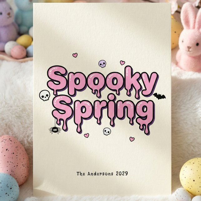 Tarjeta Festiva Spooky Spring Pastel Goth Easter Pink Dripping (Spooky Spring Pastel Goth Easter Pink Dripping Holiday Card)