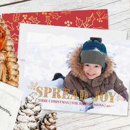 Tarjeta Festiva Spread Joy Holly Red y Gold Full Bleed Photo
