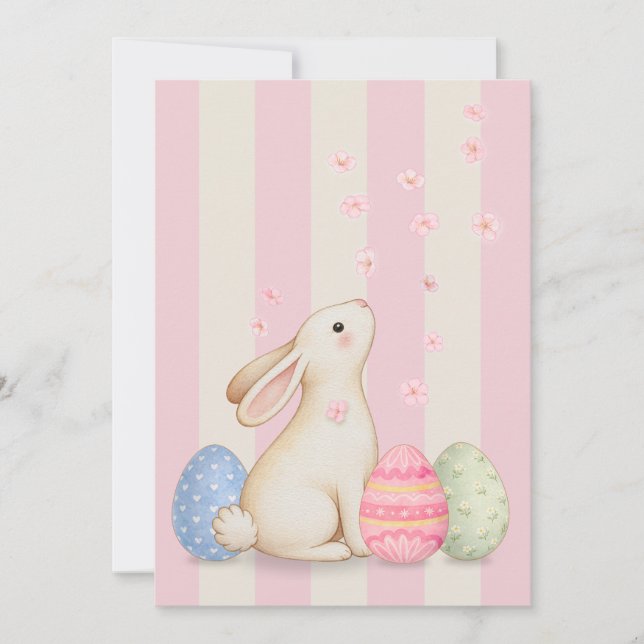 Tarjeta Festiva Spring Bunny and Eggs Stripes Flat Easter Card (Anverso)