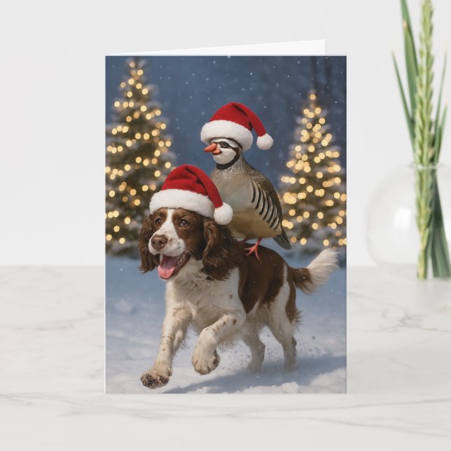 Tarjeta Festiva Springer Spaniel and Partridge Christmas card (Anverso)