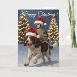 Tarjeta Festiva Springer Spaniel gundog & Partridge Christmas card