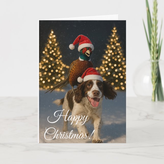 Tarjeta Festiva Springer Spaniel & Pheasant Christmas greetingcard (Anverso)