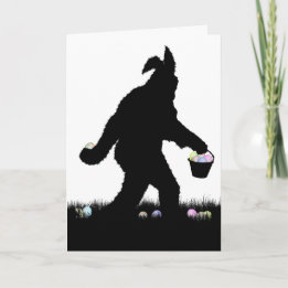 Tarjeta Festiva Squatch de Pascua con orejas de conejito