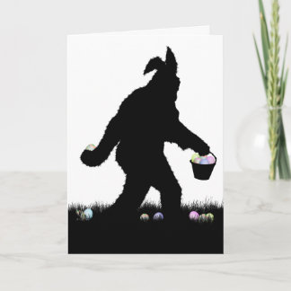 Tarjeta Festiva Squatch de Pascua con orejas de conejito