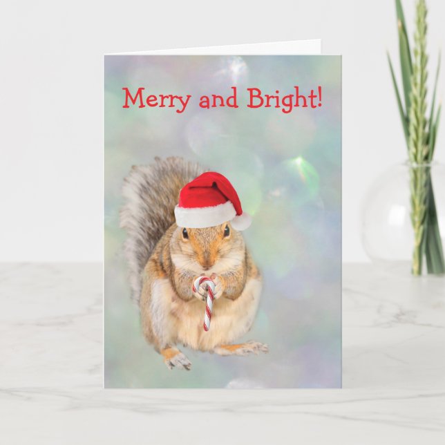 Tarjeta Festiva Squirrel and Candy Cane Christmas  (Anverso)