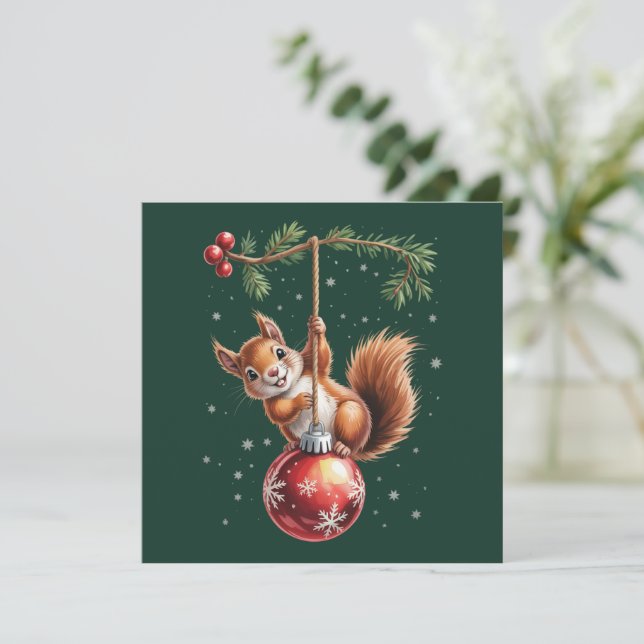 Tarjeta Festiva Squirrel Christmas Winter Snowflake Winter Holiday (Anverso de pie)