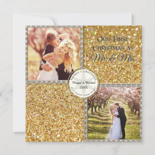 Tarjeta Festiva Sr. y la Sra. Gold Shimmering Purpurinas Navidades