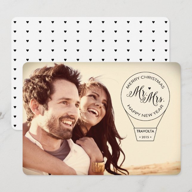 Tarjeta Festiva Sr. y la Sra. Hot Air Balloon Ride Couples Holiday (Anverso / Reverso)