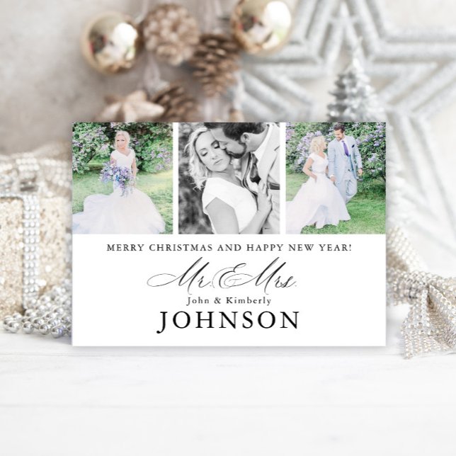 Tarjeta Festiva Sr. y Sra. Boda Collage de fotos Monograma Moderno (Subido por el creador)