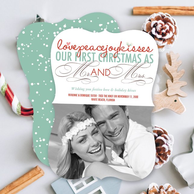 Tarjeta Festiva Sr. y Sra. First Christmas Mistletoes Photo Boda (Subido por el creador)