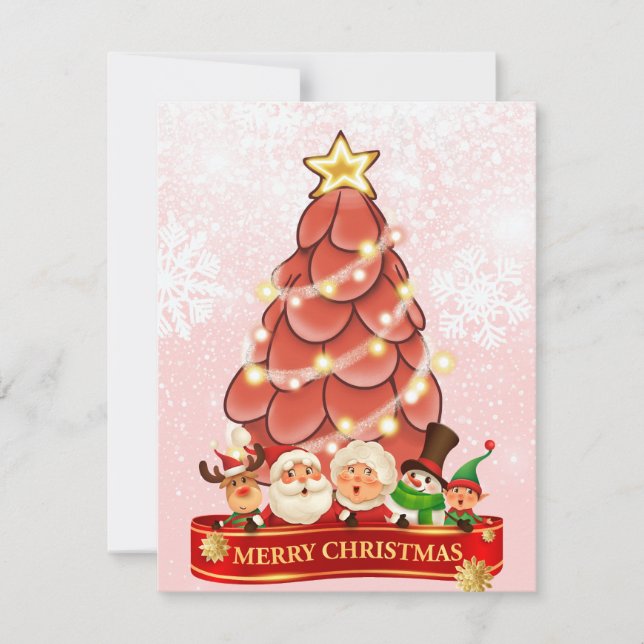 Tarjeta Festiva Sr. y Sra. Santa Pink Christmas Tree (Anverso)