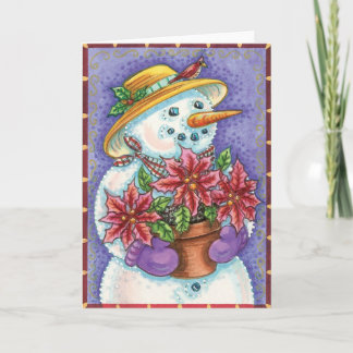 Tarjeta Festiva Sra. Snowman y Poinsettias