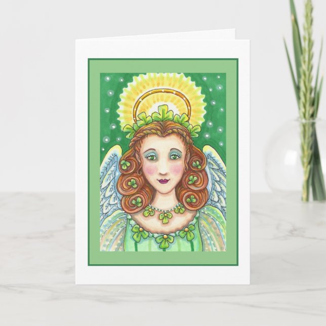 TARJETA FESTIVA ST. EL DÍA DE PATRICK SHAMROCK ANGEL, BENDICIONES  (Anverso)