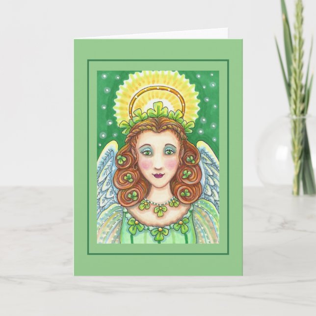 TARJETA FESTIVA ST. EL DÍA DE PATRICK SHAMROCK ANGEL, BENDICIONES  (Anverso)
