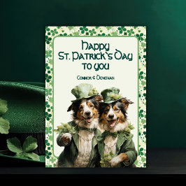 Tarjeta Festiva St. Patrick Cheerful Irish Paws Duo Dog