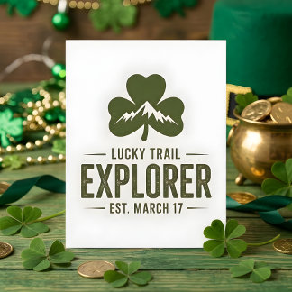 Tarjeta Festiva St Patrick Days Hiking Lucky Explorer