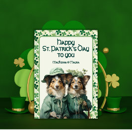 Tarjeta Festiva St. Patrick Lucky Irish Paws Duo Dog