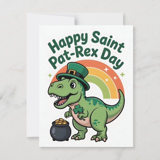 Tarjeta Festiva St Patrick’s Day Card Cute Dino (Anverso)