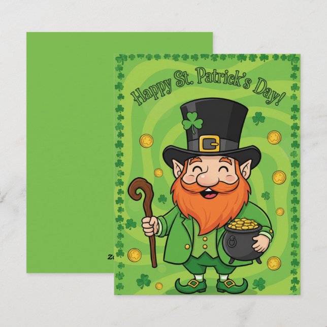 Tarjeta Festiva St Patrick’s Day Card Cute Leprechaun (Anverso / Reverso)