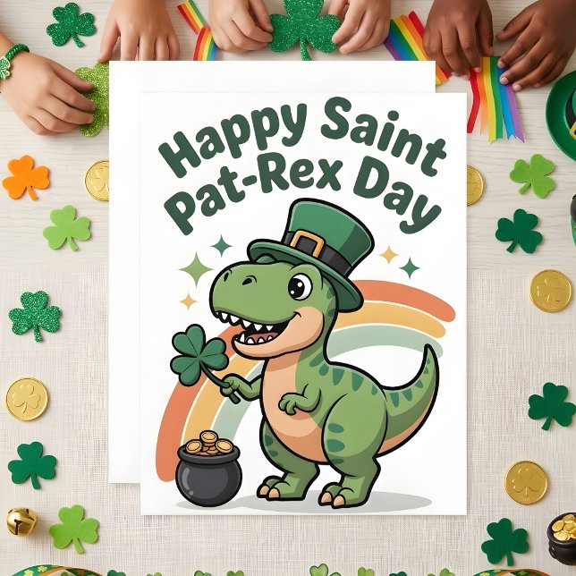 Tarjeta Festiva St Patrick’s Day Dinosaur Kids Card (Subido por el creador)