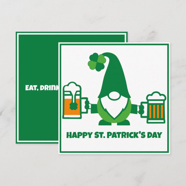 Tarjeta Festiva St. Patrick’s Day Gnome with Beer Mug (Anverso / Reverso)