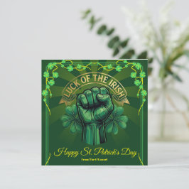 Tarjeta Festiva St. Patrick’s Day Luck of the Irish Fist Shamrock