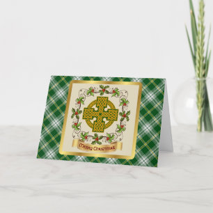 Tarjeta Festiva St Patrick Tartan w/Celtic Cross Personalizado