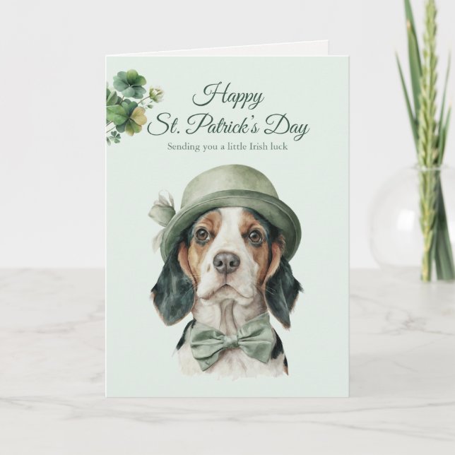 Tarjeta Festiva St. Patrick's Day Dog Greeting Card – Irish Luck (Anverso)