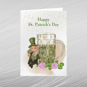 Tarjeta Festiva St Patricks Day Green Beer Leprechaun Clover