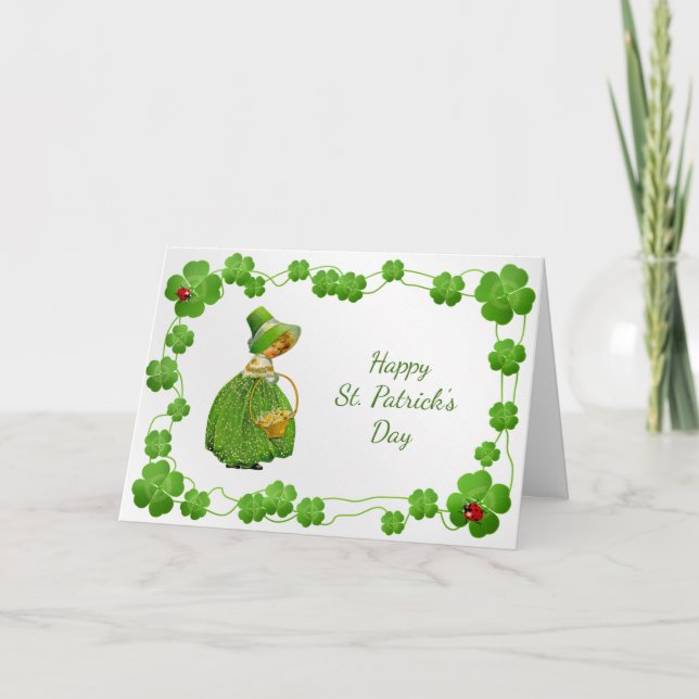 Tarjeta Festiva St Patricks Day Green Chica Shamrock (Anverso)