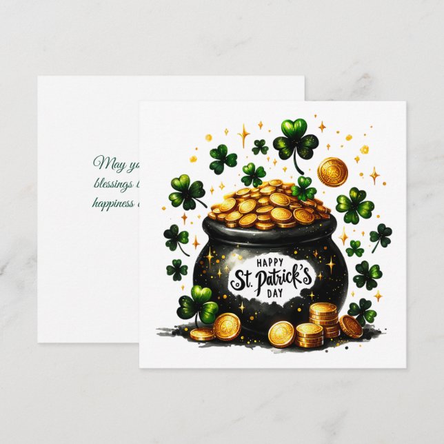 Tarjeta Festiva St Patricks Day Green Shamrock Pot of Gold Design (Anverso / Reverso)
