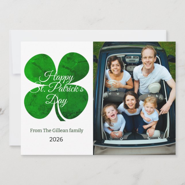 Tarjeta Festiva St. patrick's day Green Shamrocks family photo (Anverso)