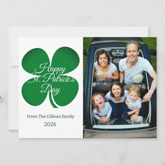 Tarjeta Festiva St. patrick's day Green Shamrocks family photo Hol (Anverso)
