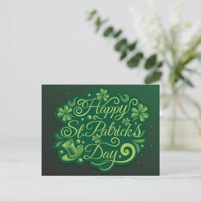 Tarjeta Festiva St. Patrick's Day Leprechaun Gorra Shamrock Irish (Anverso de pie)