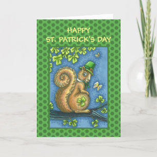 TARJETA FESTIVA ST. PATRICKS DAY LEPRECHAUN SQUIRREL, LUCKY IRISH