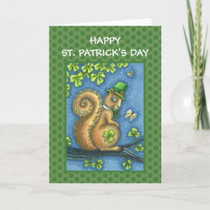 TARJETA FESTIVA ST. PATRICKS DAY LEPRECHAUN SQUIRREL, LUCKY IRISH