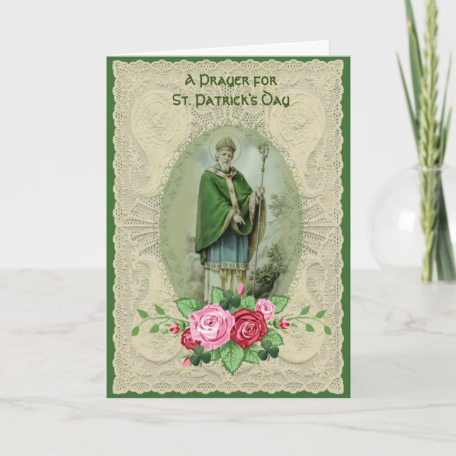 Tarjeta Festiva St. Patrick's Day Prayer Shamrock religioso (Anverso)