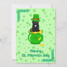 St. Patrick's Day Shamrock Pot of Gold Black Cat